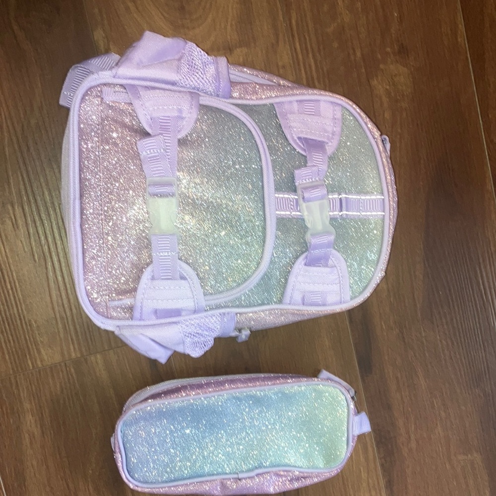 NWOT PBK Mini Ombré Glitter Backpack and Pencil Case